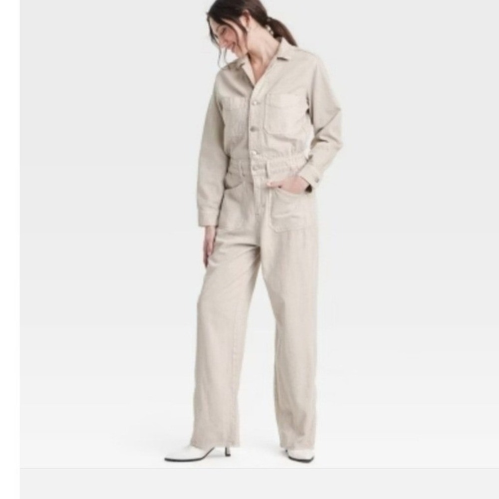 Universal Thread Womens Ecru Denim Boiler Suit Jumpsuit Beige Size 2 NWT